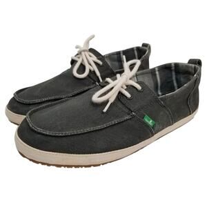 Sanuk Men's Gray Canvas Boat Shoe Lace Up Casual Size 10
